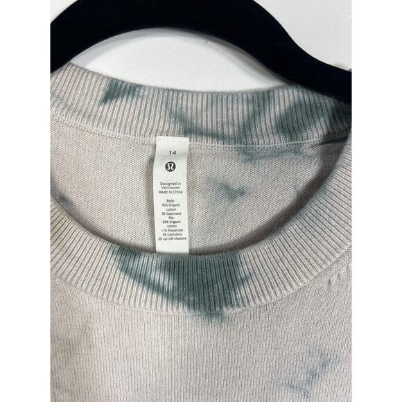 Lululemon Crewneck Sweater Beige Green Blue Tie Dye Women's 14 Cashmere Blend - Picture 3 of 7